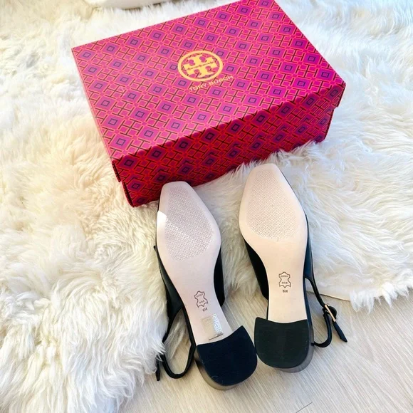 Tory Burch Perfect Black Slingback Loafers with Gold Chain - Picture 3 of 7